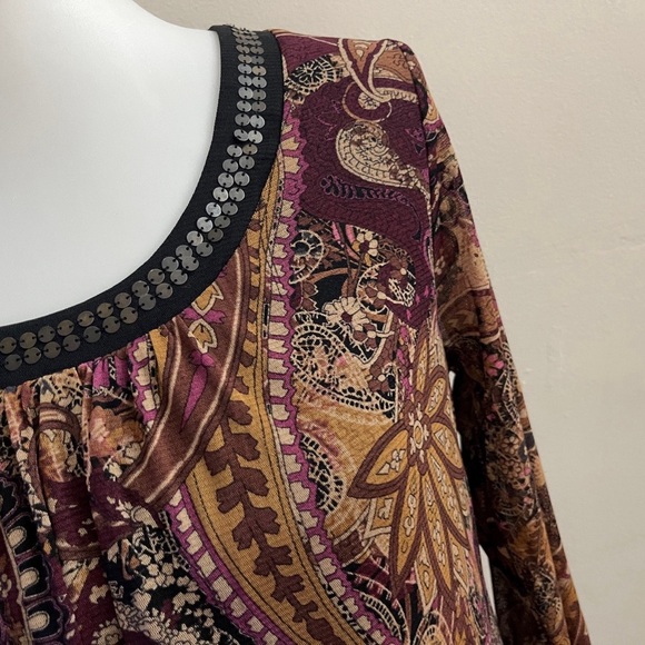 Vintage Access Paisley Long Sleeve Top Whimsigoth Casual Fall Grunge Fairy - Picture 4 of 8